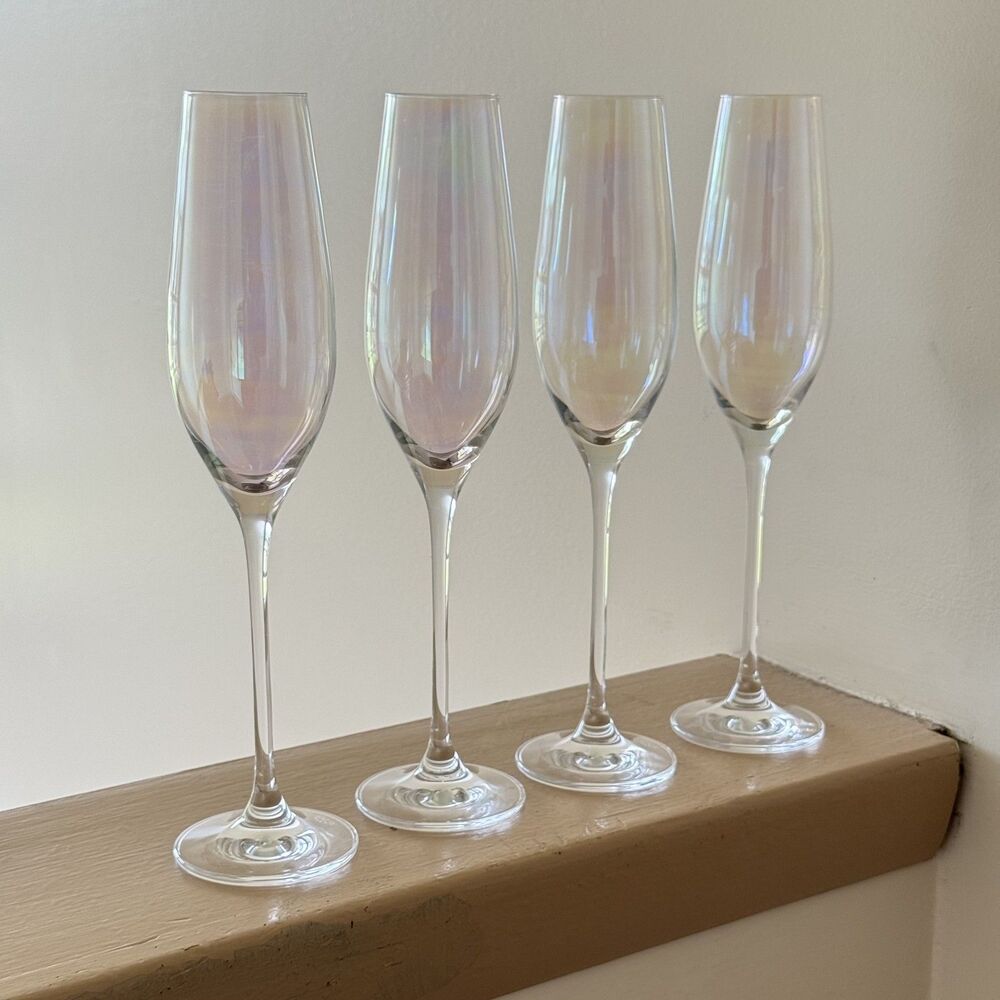 RONA Grace Iridescent Champagne Flutes - Se4 Crystal Stemware